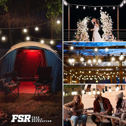 Freespirit Recreation 16.5FT Waterproof Outdoor String Lights - 3 Bluetooth Speaker Outdoor Party Lights with 7 LED Light Bulbs - Perfect for 12V DC, Hanging Lights for Outside Deck Porch & More