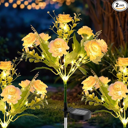 2 Pack Solar Garden Lights Outdoor, 42" Tall 42 LEDs Hibiscus Solar Flower Lights, IP65 Waterproof Decorative Landscape Lighting for Pathway Patio Yard Walkway Decor (Warm White)