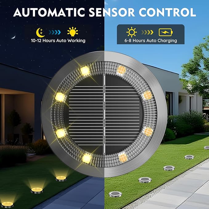 Solar Ground Lights Outdoor, 12 Pack Solar Lights Outdoor Waterproof, Mini Flat Solar-Powered Garden Light, Landscape Lighting for Garden Yard Lawn Pathway Walkway Driveway Backyard Decor, Warm White