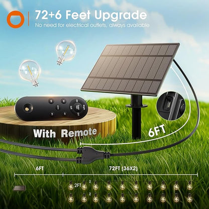 addlon 78FT(72+6) Solar String Lights with Remote, 38 Shatterproof G40 Bulbs, Commercial Grade Solar Powered Outdoor Lights, Dimmable Waterproof Solar Lights Outdoor, for Outside Porch Backyard House