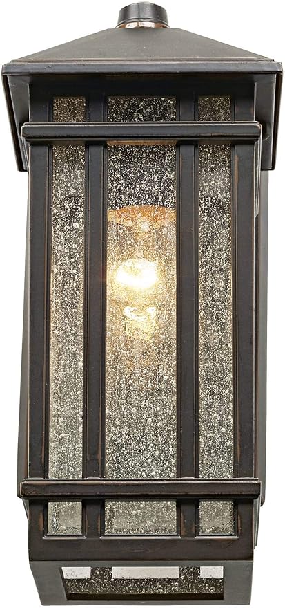 Kathy Ireland Sierra Craftsman Art Deco Outdoor Wall Light Fixture Rubbed Bronze Metal 10 1/2" Frosted Seeded Glass | Lumora