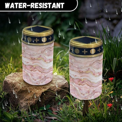 ZOUTAIRONG Pink Marble Solar Light for Cemetery Grave 4 Pack Solar Garden Lights Outdoor Garden Lights Solar Pathway Lights Outdoor Cemetery Solar Lights for Grave Solar Lights Goat