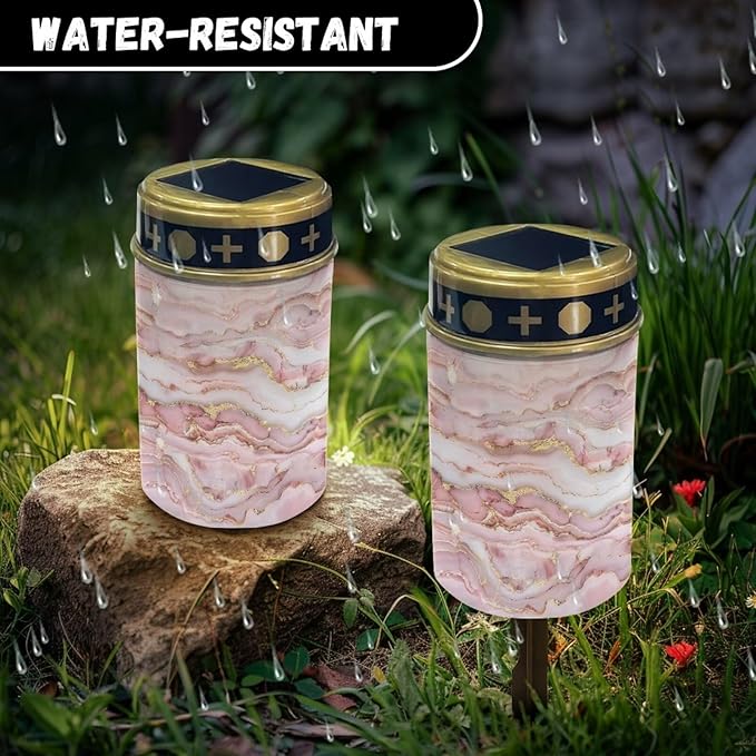 ZOUTAIRONG Pink Marble Solar Light for Cemetery Grave 2 Pack Solar Garden Lights Outdoor Garden Lights Solar Pathway Lights Outdoor Cemetery Solar Lights for Grave Solar Lights Goat