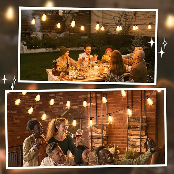 150FT(2x75FT) LED Outdoor String Lights S11 Dimmable Patio Light, with 44+3 Waterproof Shatterproof Edison 2700K | Lumora