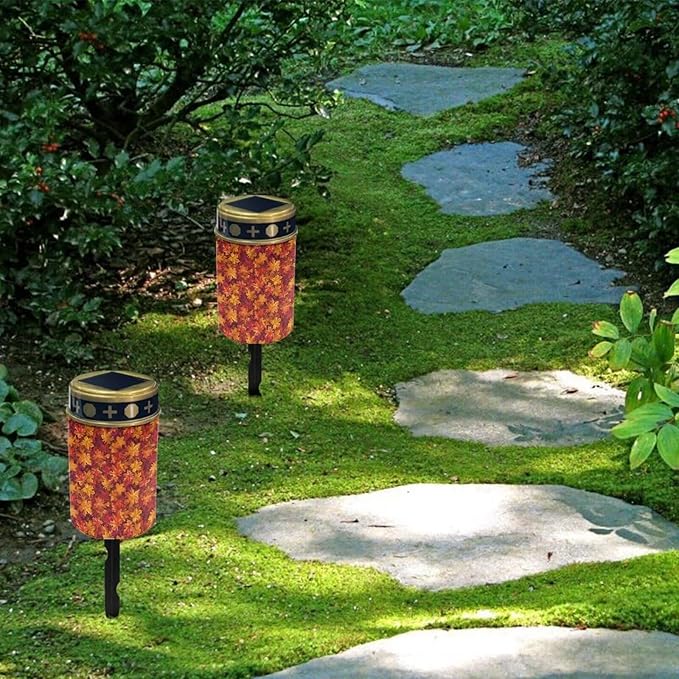 ZOUTAIRONG Red Maple Leaves Solar Light for Cemetery Grave 2 Pack Solar Garden Lights Pathway Lights Solar Powered Solar Pathway Lights Outdoor Cemetery Solar Lights for Grave Solar Lights