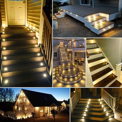 LED Deck Light Kits Warm White, Φ1.22 Recessed Step Light 12 Pack with Black Protective Shell, DC12V Low Voltage LED Deck Lighting, IP67 Waterproof Outdoor Stair Lights for Garden