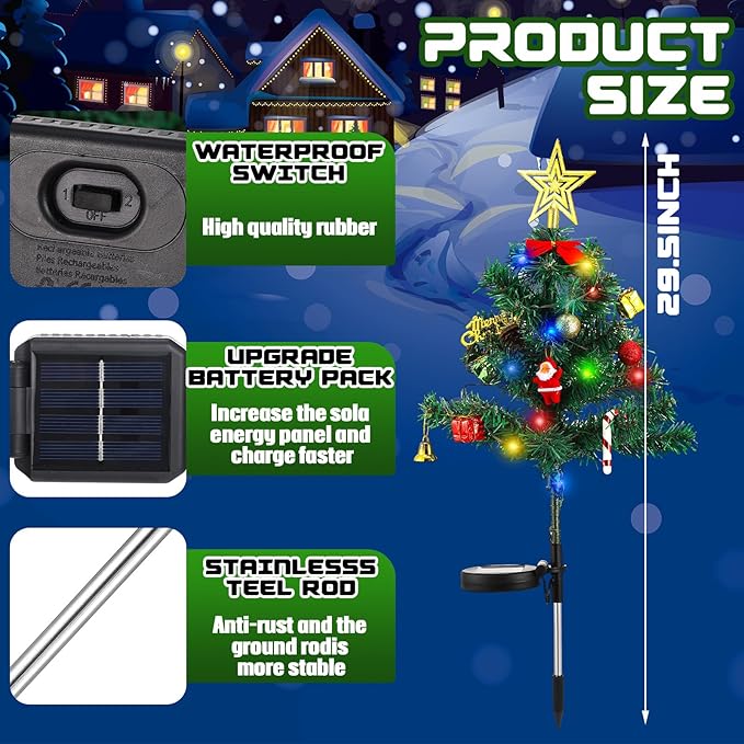 Baquler 2 Pcs Solar Christmas Tree Garden Stake Lights Outdoor Christmas Tree Yard Decorations Multicolor Solar Stakes for Pathway Lawn Patio Xmas Ornament(Novel Style)