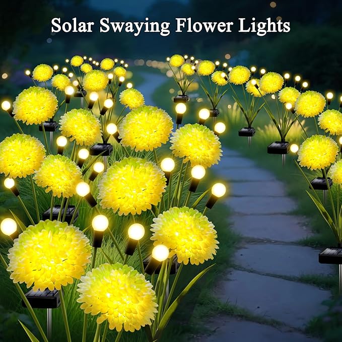Solar Lights Outdoor Waterproof, 6 Pack Solar Firefly Swaying Lights with Flowers, Flower Light Garden Decor for Outside Yard Patio Thanksgiving Christmas for Women Grandma