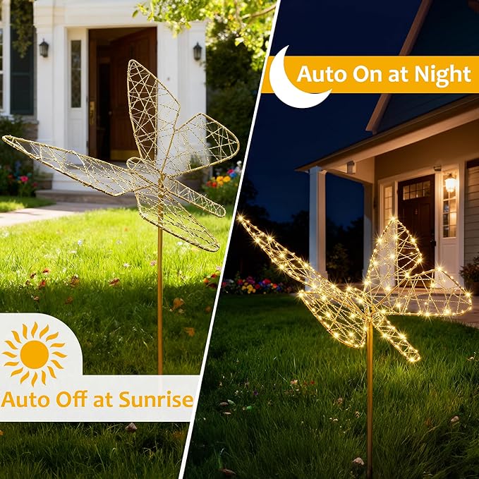 Flacchi Solar Lights Outdoor - Solar Garden Lights Butterfly Decor with 240LED, Solar Powered Iron Waterproof Easy to Install for Pathway Garden Decorations Patio Decor Yard Decoration