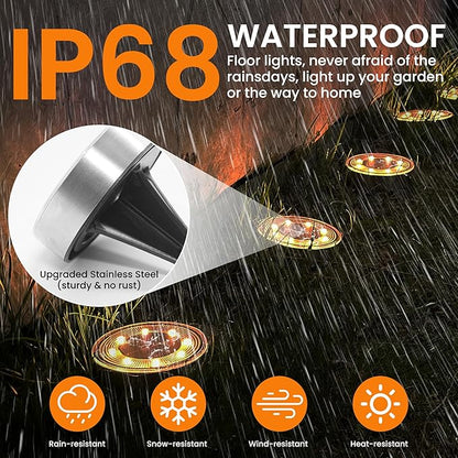 Siatom Stainless Steel Solar Ground Lights 8 Pack, IP68 Waterproof Solar In-Ground Light for Outdoor, Flat Landscape Lighting, Garden Disc Light for Pathway, Walkway, and Yard - 8 Pcs (Warm White)