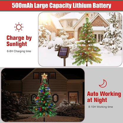 Solar Christmas Trees Lights Outdoor, Solar Powered Xmas Trees Stake Outside Waterproof 3.6FT with 100 LEDs and 8 Modes for Yard Pathway Garden Grave Cemetery Decorations (2 in 1)