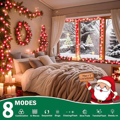 SAUIRS 403FT 1000 LED Christmas Lights Outdoor String Lights with 8 Modes Timer Waterproof Fairy Light Plug in for Outside Indoor Party Xmas Palm Tree Yard Wedding Decorations(Red)