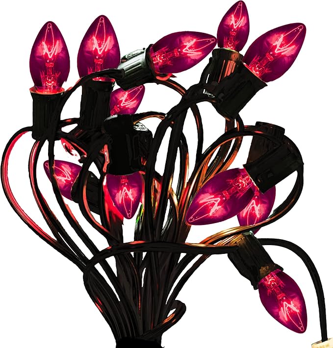 EST. LEE DISPLAY L D 1902 C7 Purple Christmas Lights, Transparent Candelabra Steady Bulbs, Indoor ＆ Outdoor String | Lumora