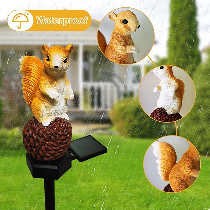 QH & Garden Solar Outdoor Lights Squirrel Garden Statues Decor，Resin Squirrel Solar Light Birthday Gifts for Mom- Waterproof Cute Animal Figurine Lights for Balcony, Yard, Lawn, Pathway, Walkway