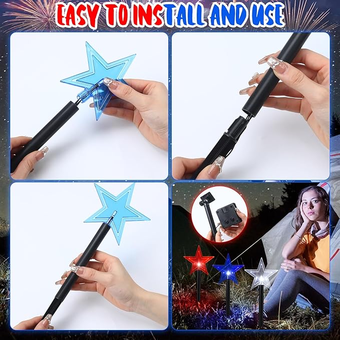 VIHOSE 12 Pcs 4th of July Star Stake Light LED Red White Blue Pathway Lights Markers Solar Waterproof Outdoor Lighted Decorations Independence Day Patriotic Decorations for Garden Yard Lawn