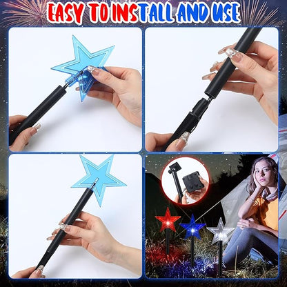 VIHOSE 12 Pcs 4th of July Star Stake Light LED Red White Blue Pathway Lights Markers Solar Waterproof Outdoor Lighted Decorations Independence Day Patriotic Decorations for Garden Yard Lawn