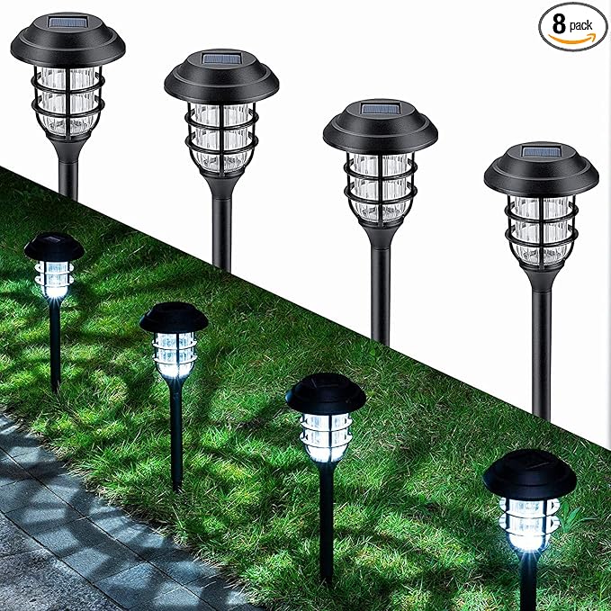 Solar Lawn Lights, 8 Pack Outdoor Solar Pathway Lights, White Bright Solar Garden Lights Waterproof Landscape Path Lights for Walkway Yard Driveway Lawn Pathway