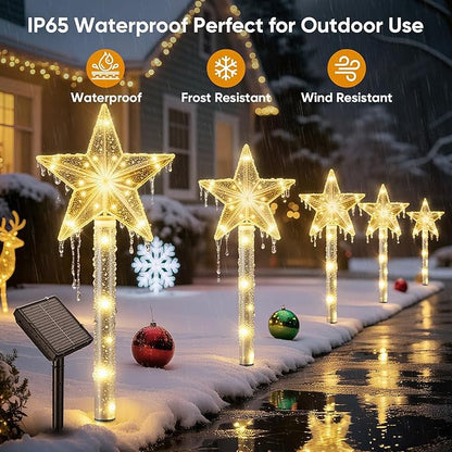 Solar Lights Outdoor Christmas Decorations: 8 Pack 64 Warm White LED Star Pathway Lights - 2025 Upgrade Outside Solar Christmas Decorations with 8 Modes for Yard Garden Porch Lawn Decor