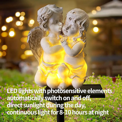 QH & Garden Angel Solar Garden Light - LED Waterproof Resin Light for Garden, Balcony, Yard, Lawn, Pathway, Walkway - Solar Powered Outdoor Decor, Memorial Gifts