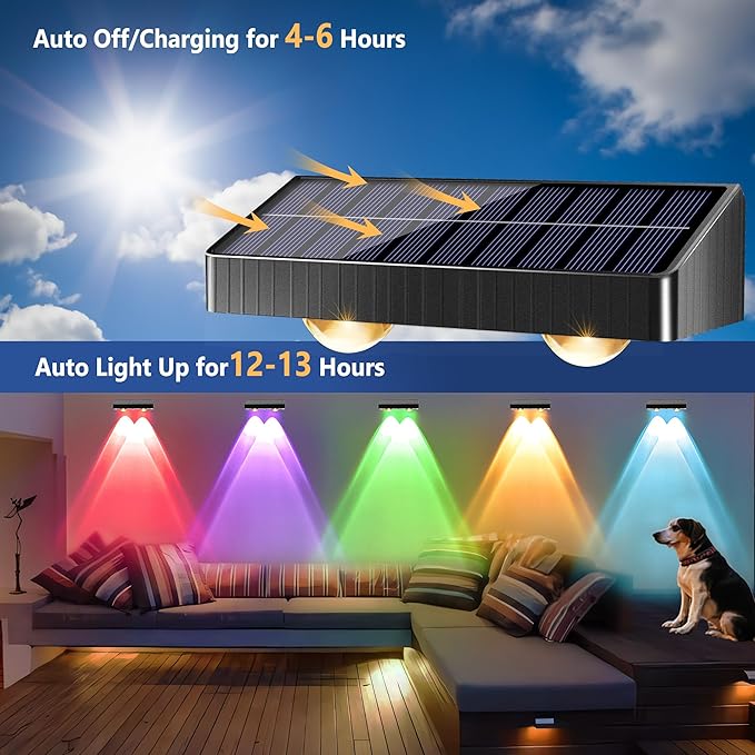 BrizLabs Fence Solar Lights Outdoor, 8 Pack 9 Colors & 11 Modes Color Changing Deck Lights, 250lm Warm White Fence Deck Lighting IP65 Waterproof Solar Wall Light for Outside Backyard Stair Railing
