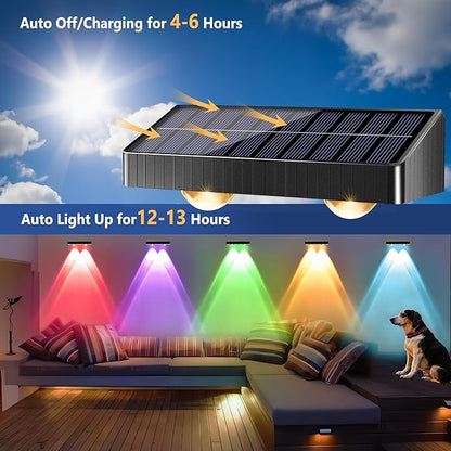 BrizLabs Fence Solar Lights Outdoor, 8 Pack 9 Colors & 11 Modes Color Changing Deck Lights, 250lm Warm White Fence Deck Lighting IP65 Waterproof Solar Wall Light for Outside Backyard Stair Railing