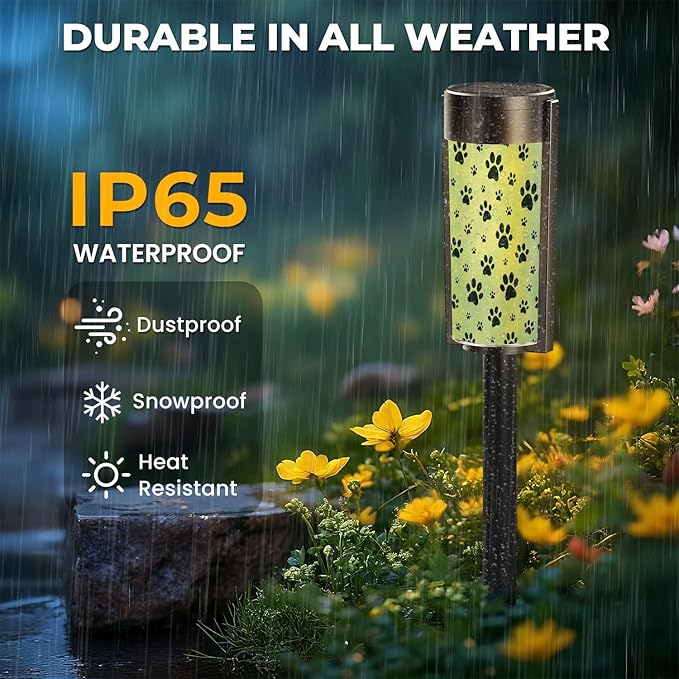 4 Pack Solar Pathway Lights Outdoor Waterproof Dog paw Print Seamless Traces Cat Textile Seamless Solar Garden Lights LED Landscape Lighting for Yard Walkway Lawn Garden Decor