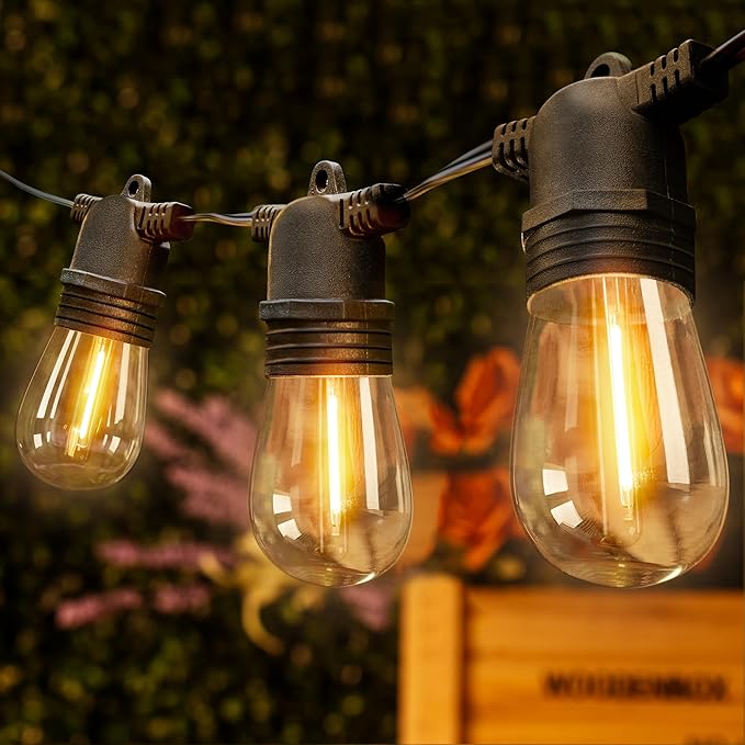 Ollny Outdoor String Lights, 25 FT Waterproof Connectable Patio Lights with 9+1 Shatterproof S14 Bulbs(1 Spare), Outside Hanging Light for Balcony, Porch, Yard, Garden, Backyard