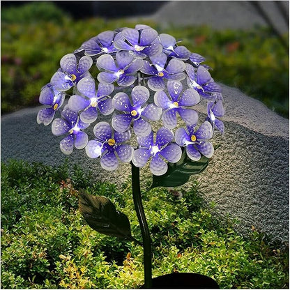 Solar Garden Lights Metal Flower Garden Stake Yard Art,Solar Hydrangea Stake Lights,Hydrangea Flowers Metal Stake With Solar Lights Outdoor,Waterproof LED Lights For Garden,Lawn,Patio,Courtyard ( Colo