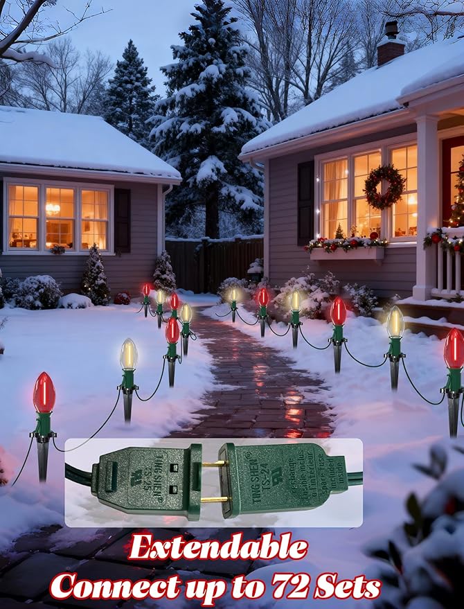 19.5FT Red and White Christmas Pathway Lights Outdoor, C9 LED Christmas Lights Outdoor with 10 Bulbs,Connectable | Lumora