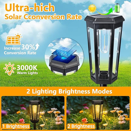 Solar Pathway Lights Outdoor, 4 Pack Bright Solar Lights Outdoor Waterproof, Bright Up to 10 Hrs, Auto On/Off Garden Lights for Yard, Landscape, Driveway, Walkway with 2 Lighting Modes