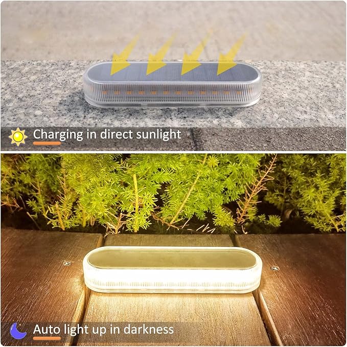 Lacasa 4pcs Solar Outdoor Floor Lamp Warm White 2700K 40LM LED Solar Light Outdoor Patio Decoration IP68 Waterproof Auto On/Off Lighting for Paths Garden Stairs Pathways Patio