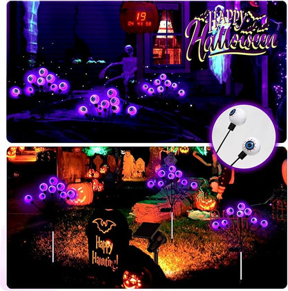 Garden Lights Solar Outdoor Halloween Decoration,2 Packs Total 16 LED Halloween Eyeballs Lights for Garden Yard Pathway Halloween Swaying Waterproof Decor- Purple