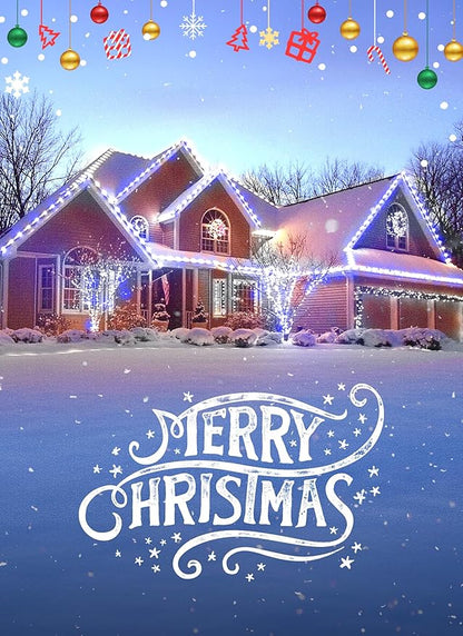 C9 LED Christmas Lights Outdoor, 68 Feet 100 LED C9 String Light with 100 Spring Clips, Waterproof Connectable Christmas Tree Lights for Outside Roofline Patio Home Xmas Decor, Blue & Pure White