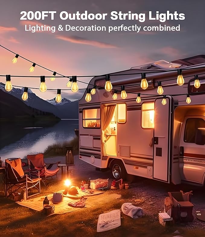Tenmiro 200FT LED Outdoor String Lights with Remote, 74+2 Shatterproof Bulbs Dimmable Timing 3 Light Modes Outside | Lumora