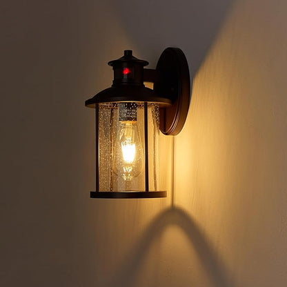 MICSIU Motion Sensor Outdoor Wall Light, 11.5 Inch Oil Rubbed Bronze Exterior Light Fixture with Seedy Glass, 3 Modes Dusk to Dawn Outdoor Wall Sconce for House, Front Porch, Garage, Anti-Rust