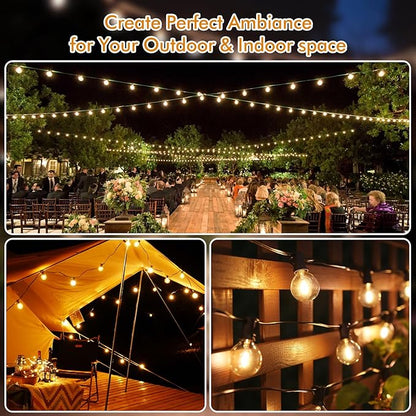 Solar String Lights Outdoor 50ft - 18+1 Shatterproof & Waterproof G40 LED Bulbs, Remote Control w/ 4 Dimming,3 Light Modes & Timer, Waterproof IP65 for Patio, Garden, Camping, Party, Christmas Décor