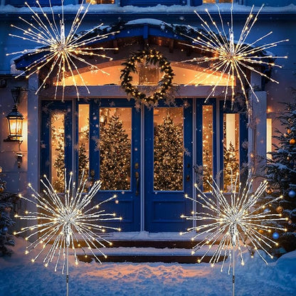 Twinkling Starburst Christmas Tree Star Topper Fairy Light 40 of 160 LED Lights Twinkle with Hook Hanging for Home Winter Party Christmas Tree DIY Decor for Garden Yard Patio Path Silver