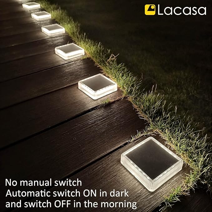 Lacasa Solar Deck Lights Outdoor Waterproof LED, Step Lights Solar Powered Driveway Dock Lights Marine, White 4000K, Dusk to Dawn, for Garden Steps Yard Patio Pathway, Square, 4 Pack