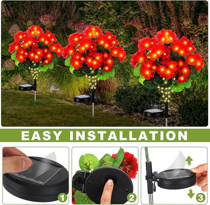 2 Pcs Solar Geraniums Lights Outdoor Waterproof for Garden Spring Decor Light with 10 Solar Geraniums Light for Outside Stake Decorative Auto On/Off for Garden Yard Backyard Patio