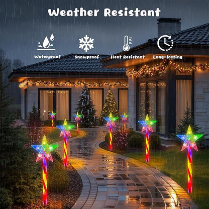 Outdoor Christmas Decorations Lights, 8 Pack RGB Solar Candy Star Path Lights with 8 Modes, Solar Christmas Lights Outdoor Waterproof, LED Xmas Outside Lights for Garden Path Yard Decor (Star)