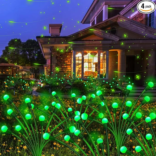 Kohlrabi Solar Halloween Lights Outdoor, 4 Pack 40 LED Solar Green Firefly Lights Waterproof, Starburst Wind Swaying Light for Outside Yard Patio Planter Flower Bed Walkway Christmas Decoration