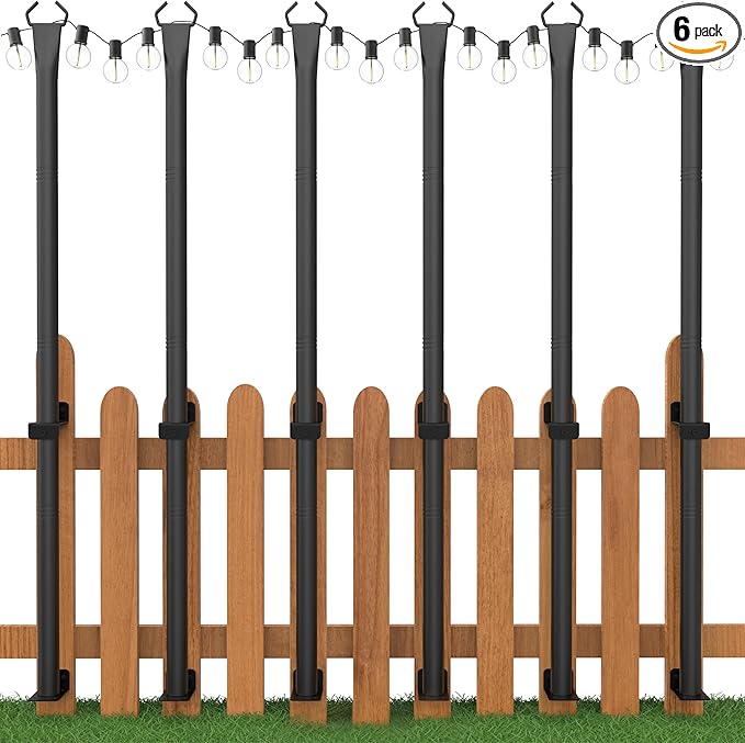 6 Pack String Light Poles, 5 Ft Light Poles for Outside, Thickened Metal Poles for Outdoor String Lights, Light | Lumora