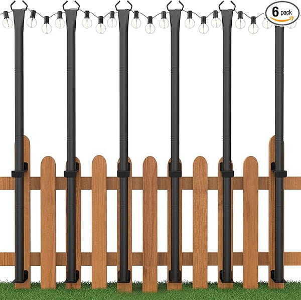6 Pack String Light Poles, 5 Ft Light Poles for Outside, Thickened Metal Poles for Outdoor String Lights, Light | Lumora