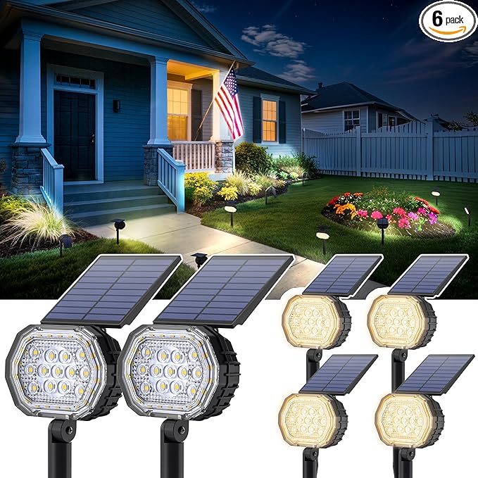 Solar Spot Lights Outdoor Waterproof IP65, 3 Modes Solar Lights Outdoor 35 LED Landscape Lighting, Spot Uplights for Garden Patio Yard Walkway Driveway House Backyard, 6 Pack Neutral White(4000K)