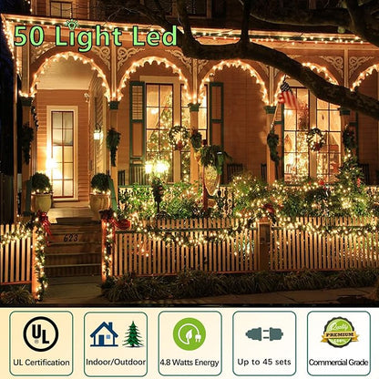 25ft 50 Counts Warm White LED Christmas Lights - Commercial Grade Outdoor Waterproof, Green Wire, Xmas Tree Lights, IP:65, UL