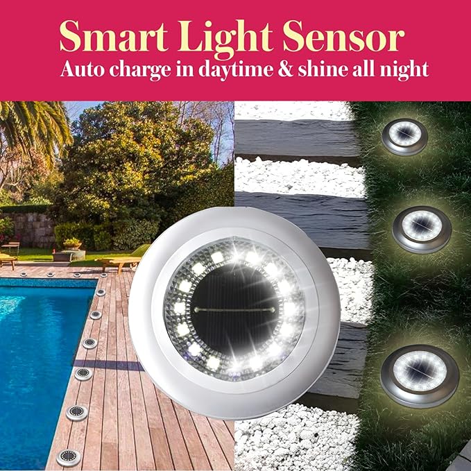Solar Ground Light 8 Packs, Upgraded 16-LEDs Solar Outdoor Light for Patio, Mower-Friendly Withstand 200lbs Solar | Lumora