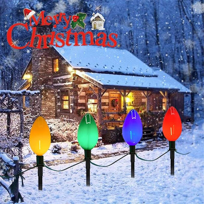 C9 Christmas Path Marker Light Outdoor, 7 Feet LED Christmas Pathway Lights with 4 LED Multicolor Lights and 4 Stakes Waterproof Lawn Walkway Lane Marker Decoration