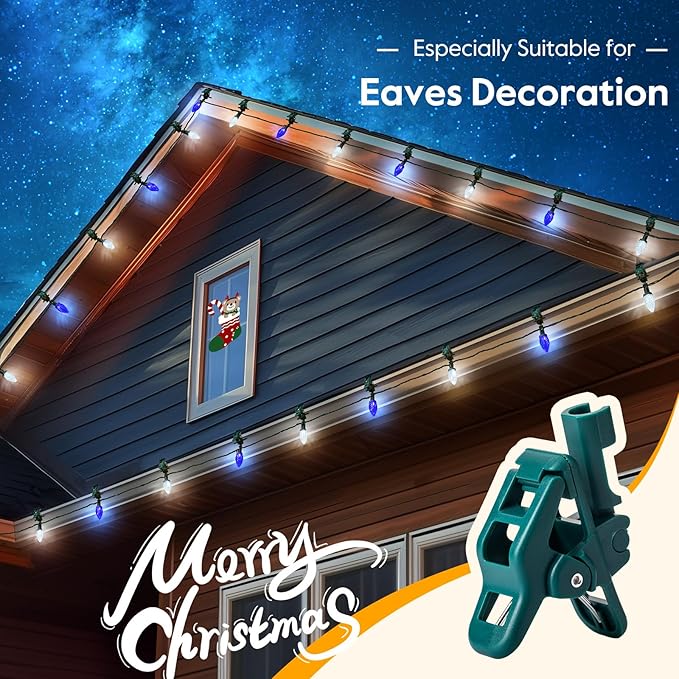 C9 LED Christmas Lights Outdoor with 50 Spring Clips, 50ft 50 LED Waterproof Strawberry String Lights, Commercial | Lumora