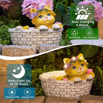 HOMEIMPRO Cat Solar Lights Garden Outdoor Gifts for Mom, Garden Decor for Outside, Cat Solar Statue Lights, 8LED Kitten Yard Decorations, Mothers Day Birthday Gifts Women Wife
