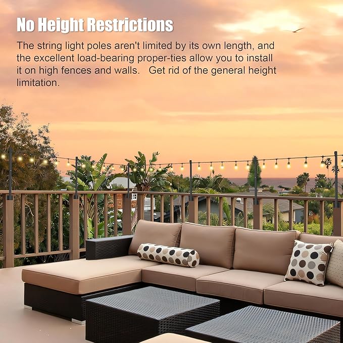 Suchtale 4 Pack 2.8 FT Outdoor String Light Poles, Suspension Fence Post Extender with Clip and Bracket, Deck | Lumora